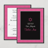 Pink & Black Polka Dots Bat Mitzvah Response Card RSVP Karte (Vorne/Hinten)