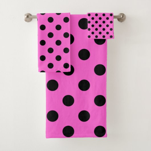 Pink & Black Polka Dots Dot Badhandtuch Set (Insitu)