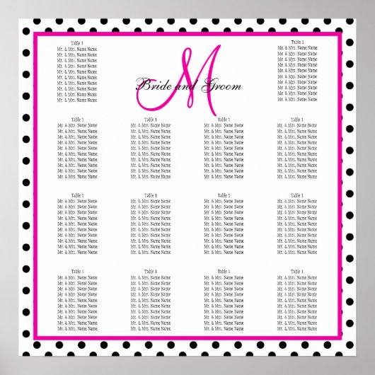 Pink Black Polka Dots Hochzeitsdiagramm Poster (Vorne)