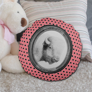 Pink Black Polka Dots Spaß Unique Wild West Buffal Rundes Kissen