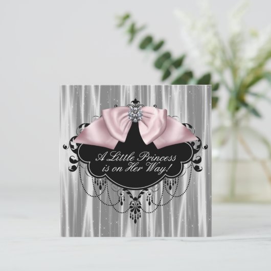 Pink Black Princess Baby Girl Dusche Einladung (Stehend Vorderseite)