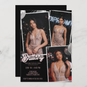 Pink Black Prom abschicken drei Fotos Einladung (Vorne/Hinten)