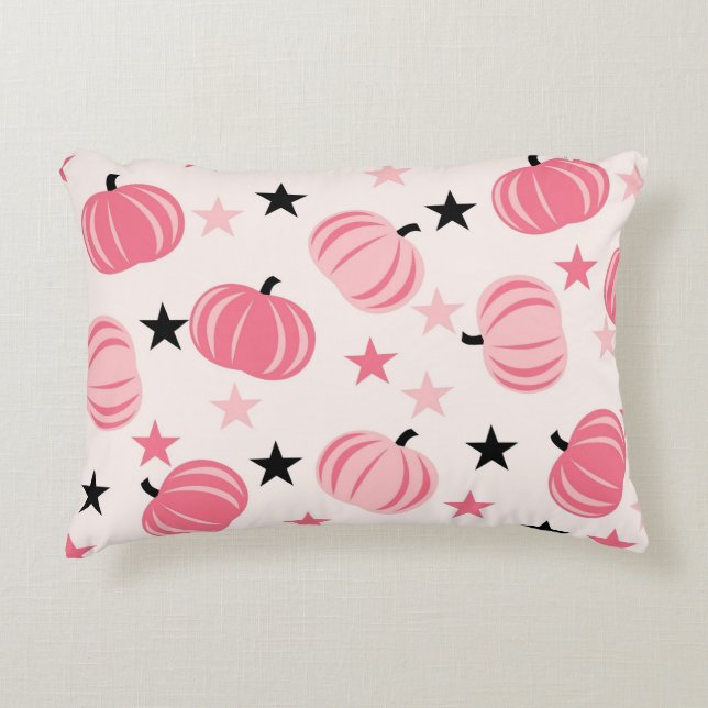 Pink & Black Pumpkin mit Stars Halloween & Autumn Dekokissen (Vorderseite)