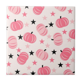 Pink & Black Pumpkin mit Stars Halloween & Autumn Fliese
