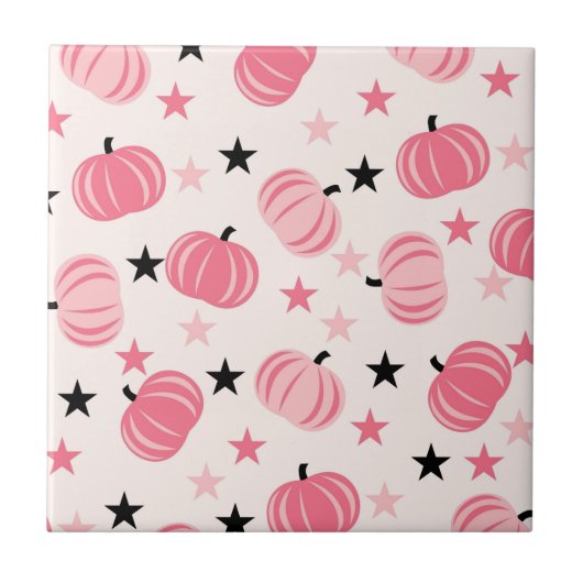 Pink & Black Pumpkin mit Stars Halloween & Autumn Fliese (Vorderseite)