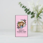 Pink & Black QR Code Professional 2 Foto Floral Visitenkarte (Stehend Vorderseite)