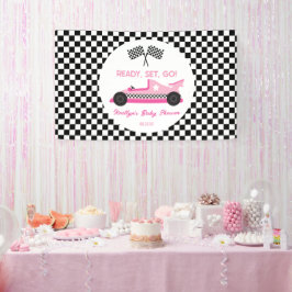 Pink Black Race Auto Ready Set Go Baby Dusche Banner