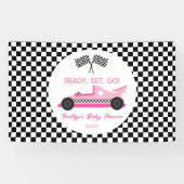 Pink Black Race Auto Ready Set Go Baby Dusche Banner (Horizontal)
