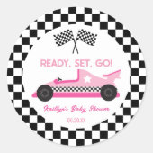 Pink Black Race Auto Ready Set Go Baby Dusche Gefa Runder Aufkleber (Vorderseite)