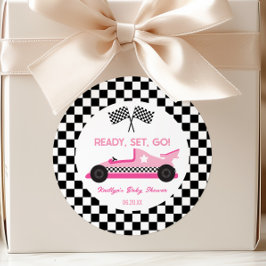 Pink Black Race Auto Ready Set Go Baby Dusche Gefa Runder Aufkleber