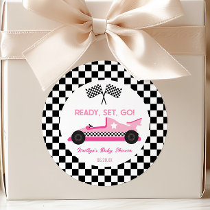 Pink Black Race Auto Ready Set Go Baby Dusche Gefa Runder Aufkleber