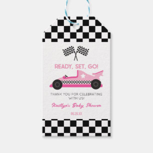 Pink Black Race Auto Ready Set Go Baby Dusche Geschenkanhänger