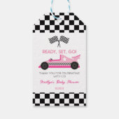 Pink Black Race Auto Ready Set Go Baby Dusche Geschenkanhänger (Rückseite)