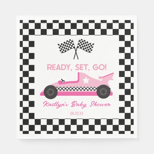 Pink Black Race Auto Ready Set Go Baby Dusche Serviette (Vorderseite)