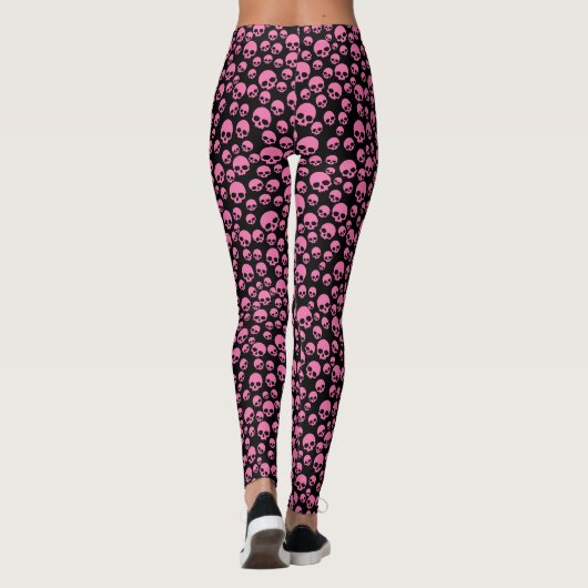 Pink Black Random Skulls Pattern Leggings (Rückseite)