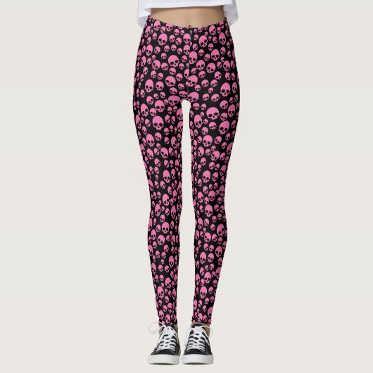 Pink Black Random Skulls Pattern Leggings (Vorderseite)