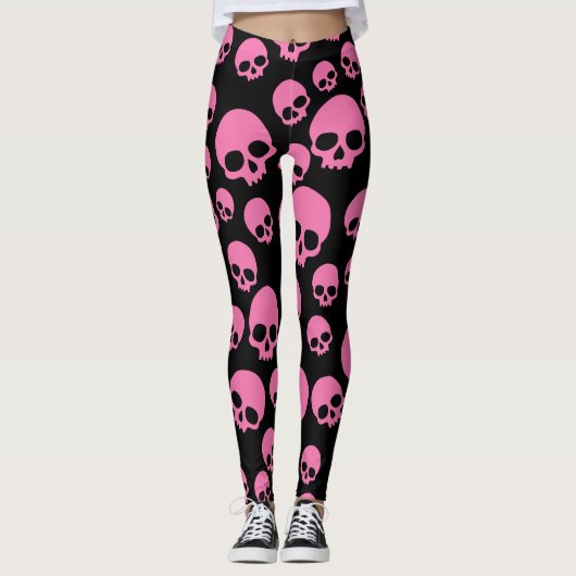 Pink Black Random Skulls Pattern Leggings (Vorderseite)