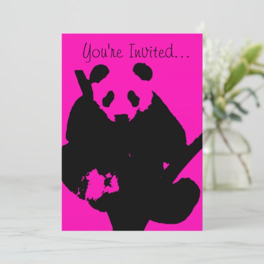 Pink Black razberry Panda Fashion Einladung (Stehend Vorderseite)