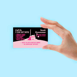 Pink Black Reinigungsdienst Dienstmädchen Reinigun Visitenkarte