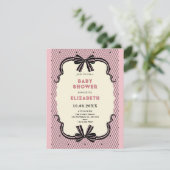 Pink black retro bow baby shower einladung (Stehend Vorderseite)