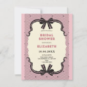 Pink black retro bow bridal shower einladung (Vorderseite)
