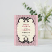 Pink black retro bow bridal shower einladung (Stehend Vorderseite)