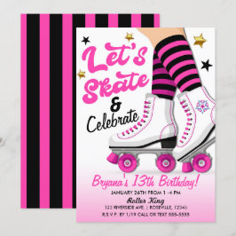 Pink & Black Roller Skate Skaten Geburtstagsparty Einladung