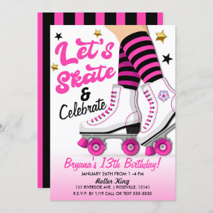 Pink & Black Roller Skate Skaten Geburtstagsparty Einladung