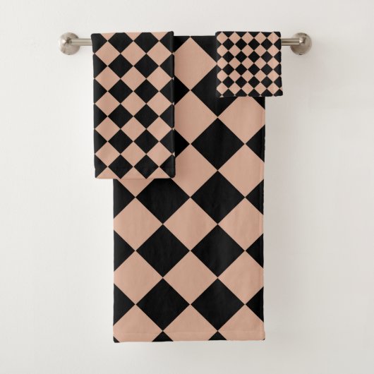 Pink Black Schachbrett Diamond Pattern Badhandtuch Set (Insitu)