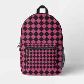 Pink Black Schachbrett Diamond Pattern Bedruckter Rucksack (Vorderseite)