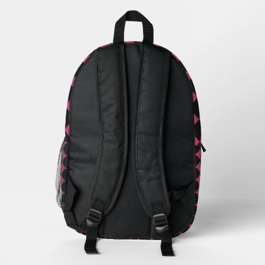 Pink Black Schachbrett Diamond Pattern Bedruckter Rucksack (Rückseite)