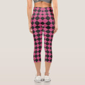 Pink Black Schachbrett Diamond Pattern Capri Leggings (Rückseite)