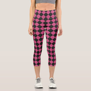 Pink Black Schachbrett Diamond Pattern Capri Leggings