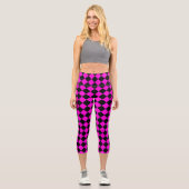 Pink Black Schachbrett Diamond Pattern Capri Leggings (Vorderseite)