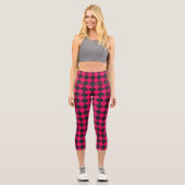 Pink Black Schachbrett Diamond Pattern Capri Leggings (Vorderseite)
