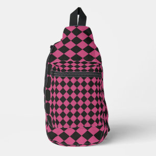 Pink Black Schachbrett Diamond Pattern Crossbody Bag
