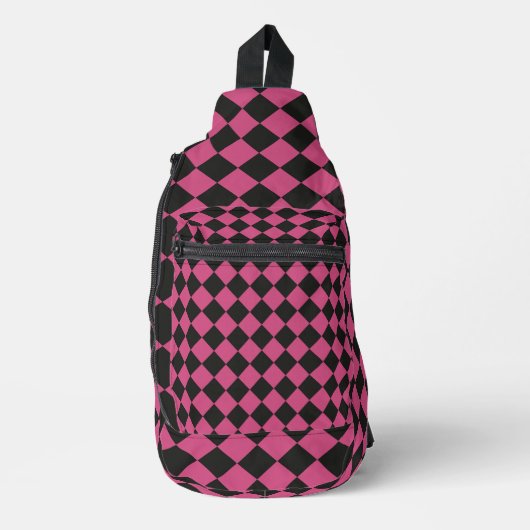 Pink Black Schachbrett Diamond Pattern Crossbody Bag (Vorderseite)