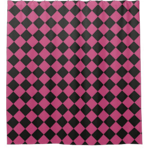 Pink Black Schachbrett Diamond Pattern Duschvorhang