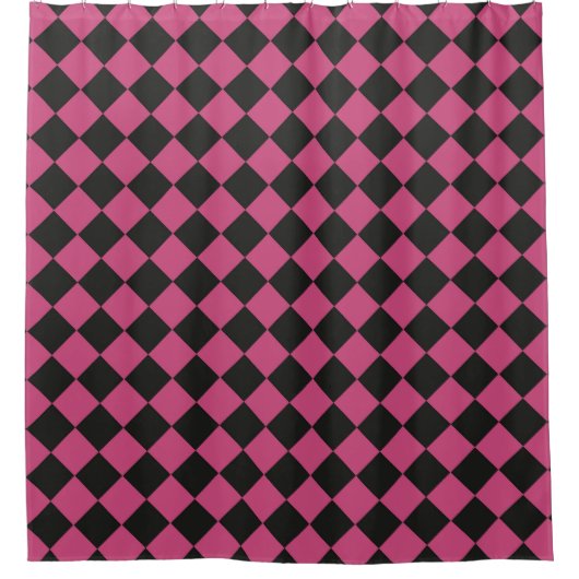 Pink Black Schachbrett Diamond Pattern Duschvorhang (Vorderseite)