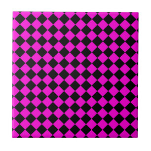 Pink Black Schachbrett Diamond Pattern Fliese
