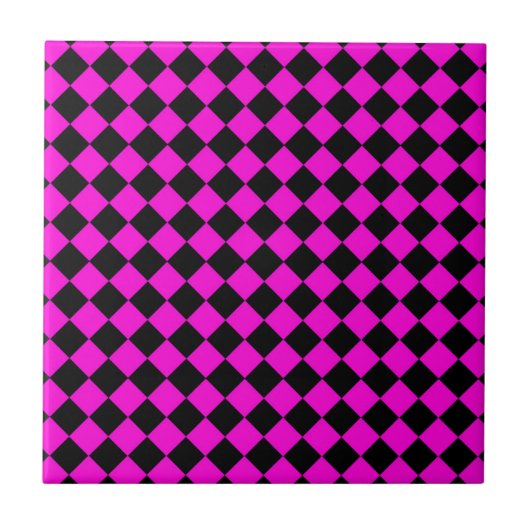 Pink Black Schachbrett Diamond Pattern Fliese (Vorderseite)