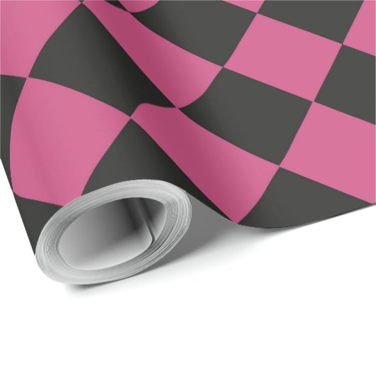 Pink Black Schachbrett Diamond Pattern Geschenkpapier (Rolleneckpunkt)