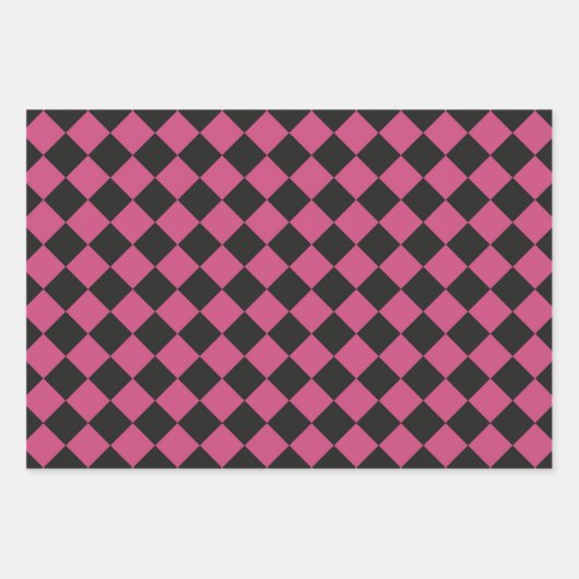 Pink Black Schachbrett Diamond Pattern Geschenkpapier Set (Vorderseite)
