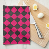 Pink Black Schachbrett Diamond Pattern Geschirrtuch (Viertel Falte)