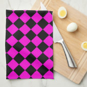 Pink Black Schachbrett Diamond Pattern Geschirrtuch (Viertel Falte)