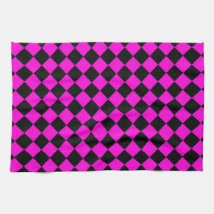 Pink Black Schachbrett Diamond Pattern Geschirrtuch