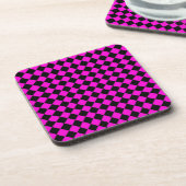 Pink Black Schachbrett Diamond Pattern Getränkeuntersetzer (Linke Seite)