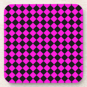 Pink Black Schachbrett Diamond Pattern Getränkeuntersetzer