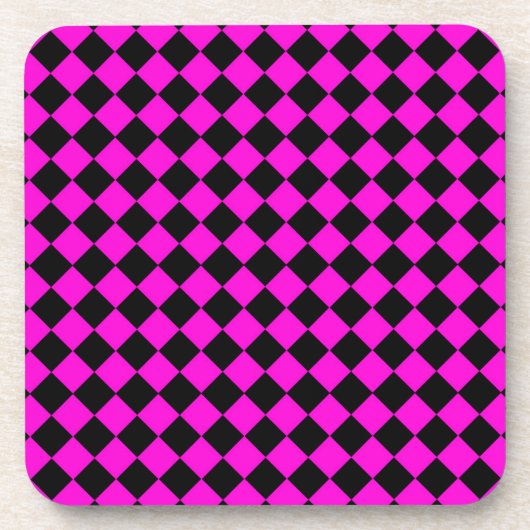 Pink Black Schachbrett Diamond Pattern Getränkeuntersetzer (Vorderseite)