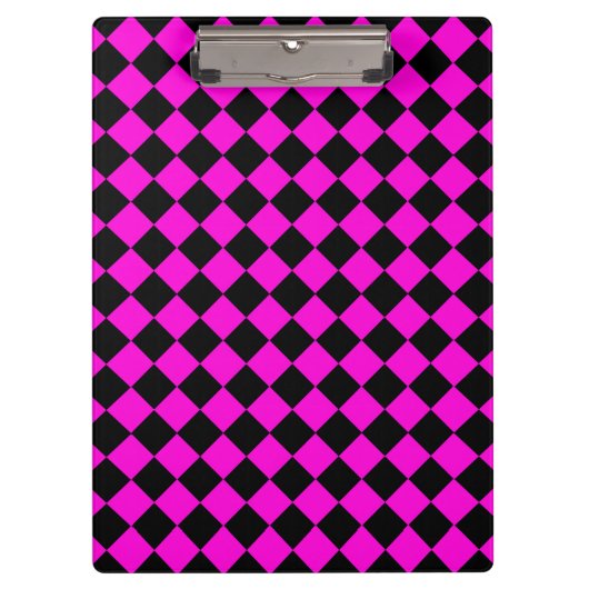Pink Black Schachbrett Diamond Pattern Klemmbrett (Vorderseite)